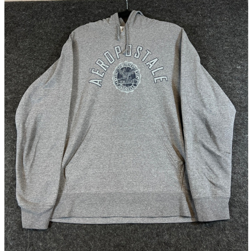 VTG Y2K Aeropostale Hoodie Men Large Gray Pullover Graphic Sweatshirt Streetwear